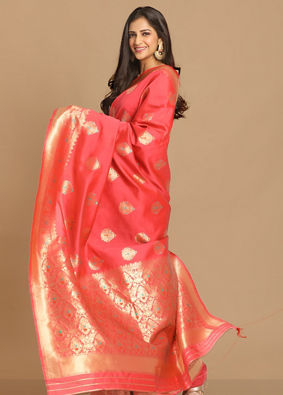 Pink Weaved Saree image number 4